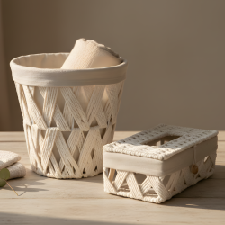 Straw Trash Can & Tissue Box
